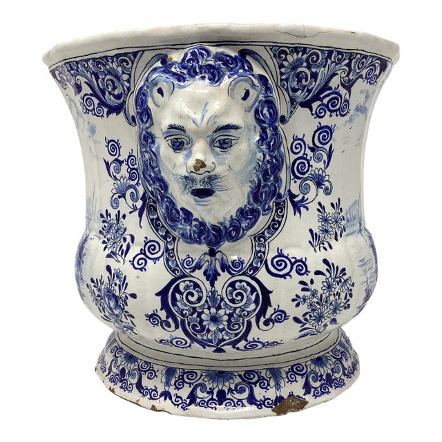 Antique Delft Faience Cache Pot For Sale