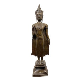 17th Century Thai Ayutthaya Bronze Crowned Standing Buddha Statue - 21" For Sale