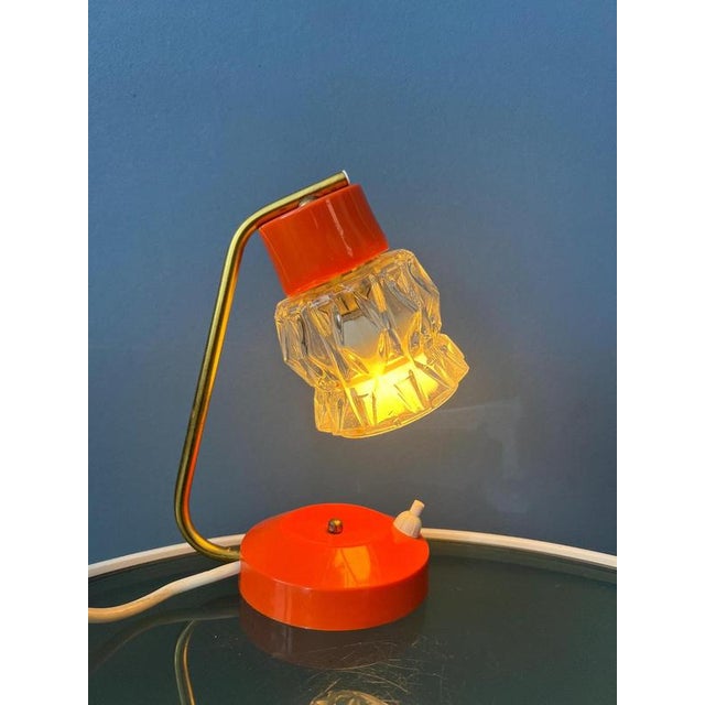Small Orange Desk Lamp with Clear Crystal Glass Shade For Sale - Image 3 of 11