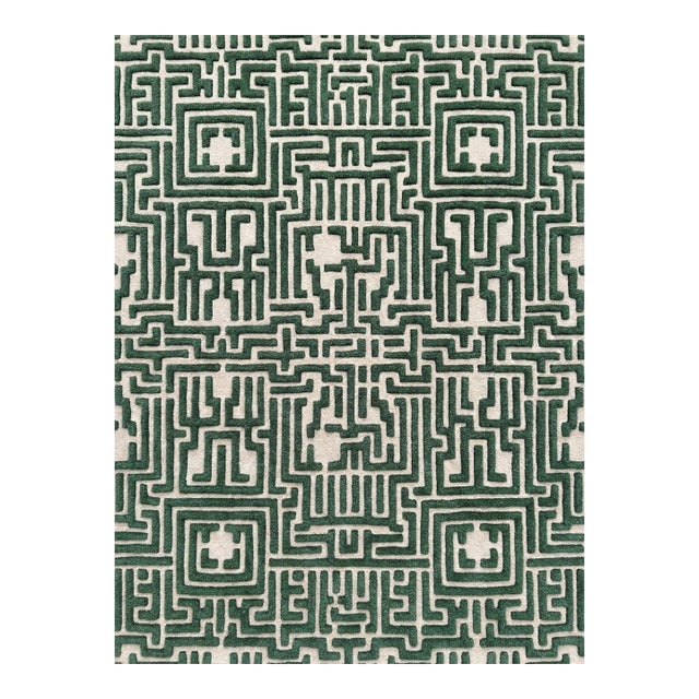 Theseus Hand-Tufted Maze Rug, Boxwood Green, 4x6 For Sale