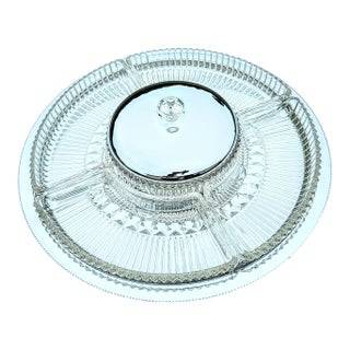 Mid Century Kromex Pressed Glass on Pedastal Relish Entertainment Set For Sale