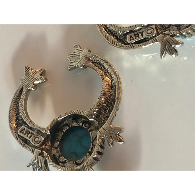 Metal 1950s Arthur Pepper (Art) Turquoise Silver Squash Blossom Earrings, a Pair For Sale - Image 7 of 7
