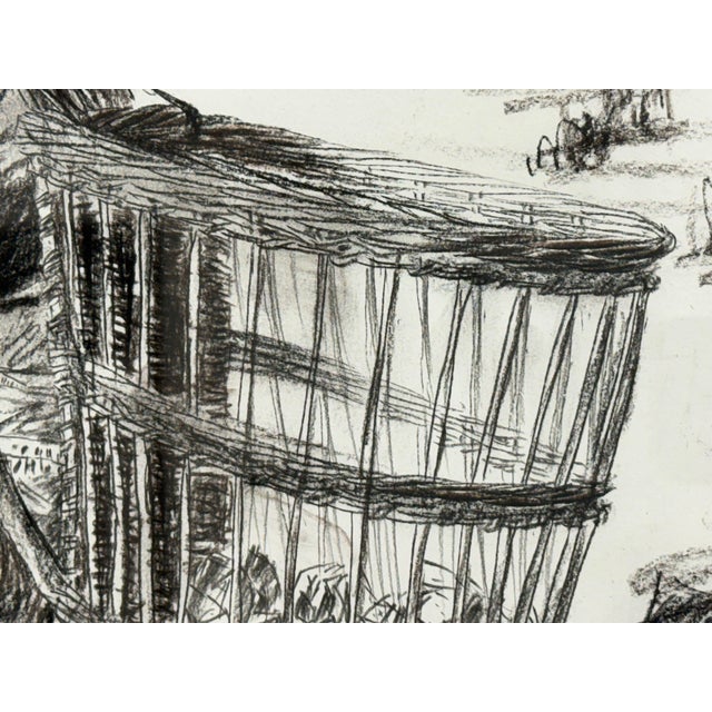 Black Drawing of European Laborer in Charcoal, Framed For Sale - Image 8 of 12