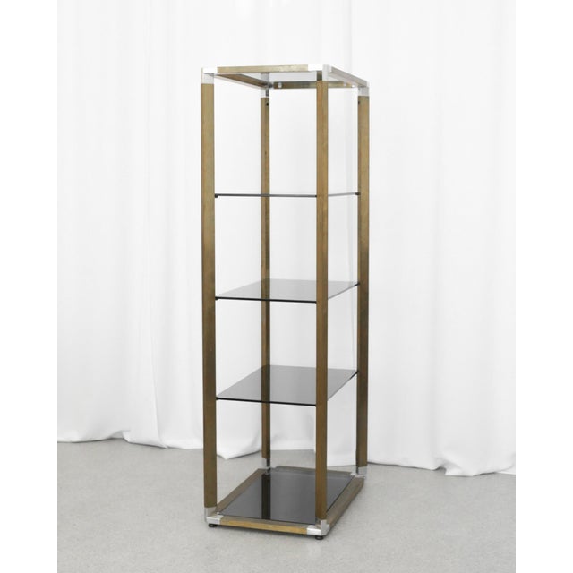 Metal Italian Brass-Finish Shelf with Grey Glass, 1970s For Sale - Image 7 of 8