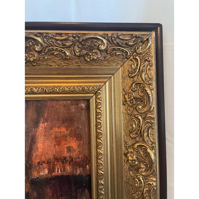Burnt Umber Mid-Century Italian Old Master Style Interior Genre Scene Painting by Clemente Tafuri (1903-1971) in Ornate Gilt Frame For Sale - Image 8 of 16