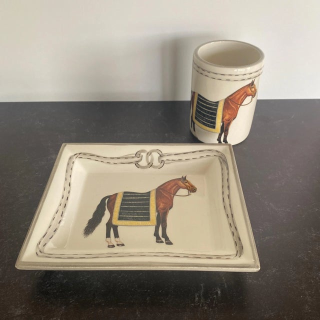Ceramic Devon Collection Equestrian Catchall Tray, Black Stripe, Made in Italy For Sale - Image 7 of 8