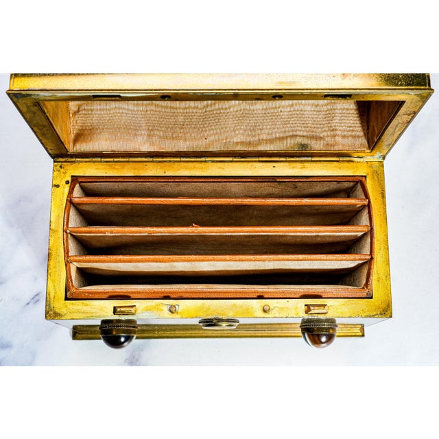 Stunning Victorian Aesthetic Movement Antique Brass Agate Stone Domed Desk Stationary Box Casket For Sale - Image 9 of 17