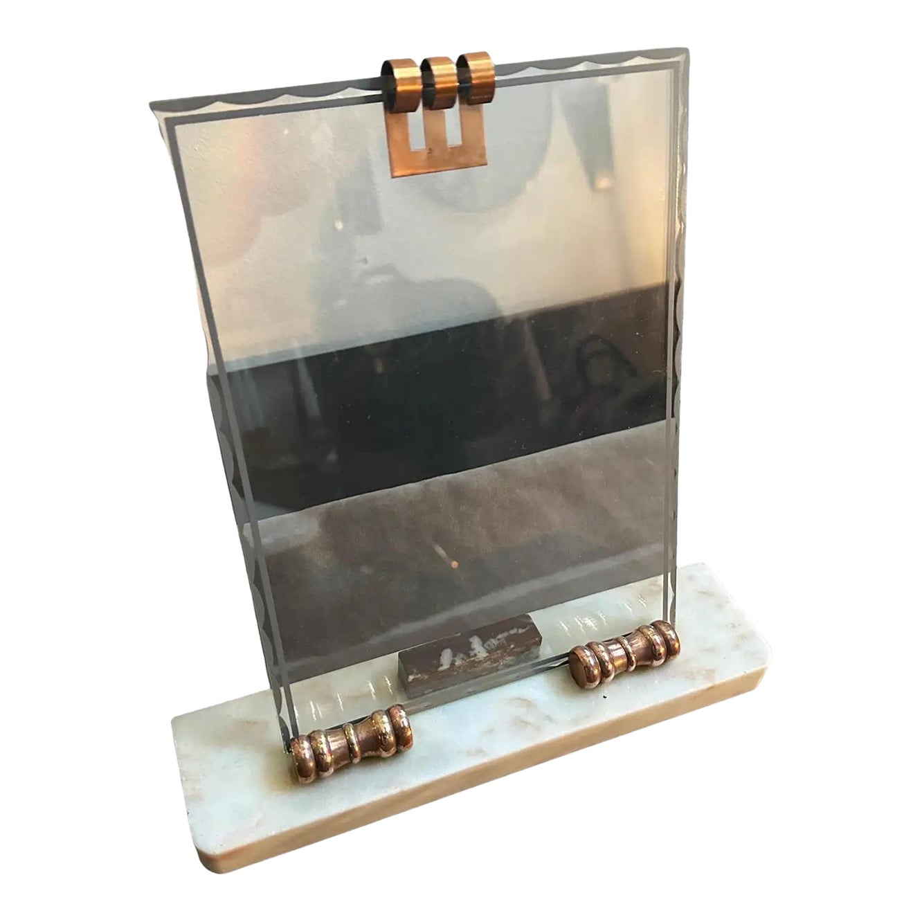 1930s Art Deco Marble, Copper and Glass Rectangular French Picture ...