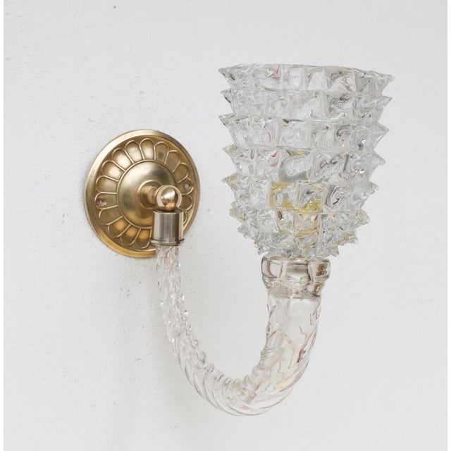 Incredibly rare set of two Murano glass lamps in rare rostrato style from the mid-20th century, featuring a brass frame....