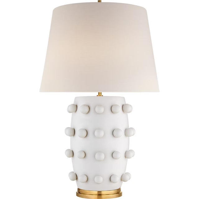 Transitional Kelly Wearstler by Visual Comfort Signature Linden Medium Cordless Table Lamp in Plaster White with Linen Shade For Sale - Image 3 of 3