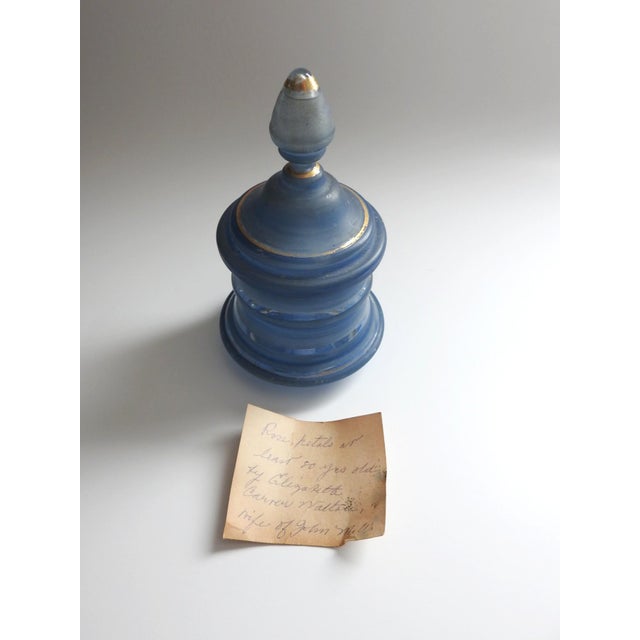 Pair of Victorian Hand-Painted Blue Glass Perfume Bottles With Provenance Note Late 19th Century For Sale - Image 4 of 12