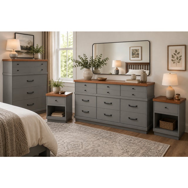 Give your bedroom a one-of-a-kind statement with this beautifully refinished Mid-Century Modern four-piece bedroom set....