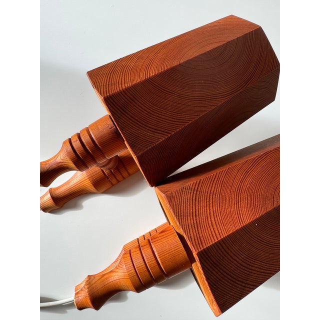 1970s Vintage Swedish Wall Sconces in Pine, 1970s, Set of 2 For Sale - Image 5 of 12