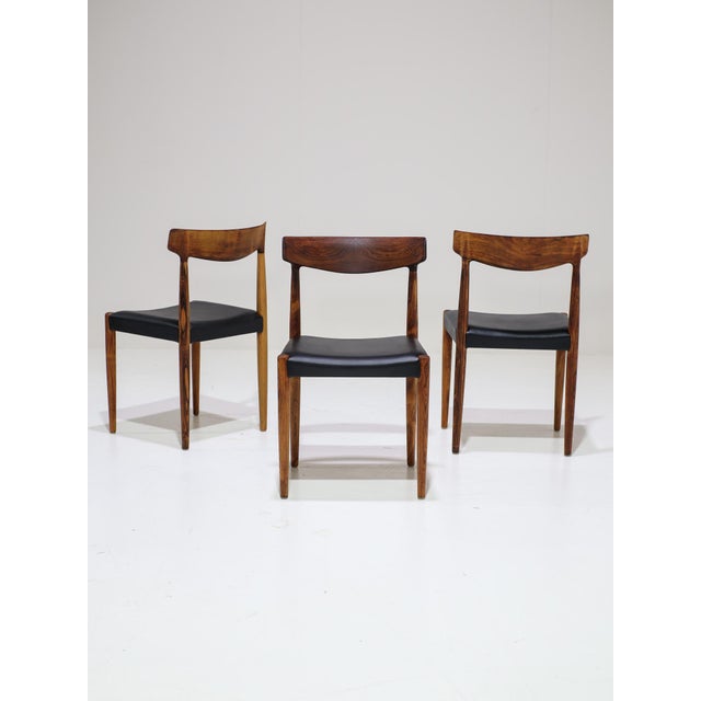 A rare set of 6 dining chairs, model 343 designed by Knud Faerch for Slagelse Møbelvaerk in Denmark, 1950s / 1960s. The...