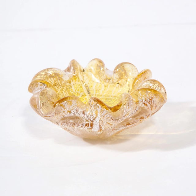 Mid-Century Modernist Translucent Hand-Blown Murano & 24k Gold Glass Bowl For Sale - Image 10 of 12