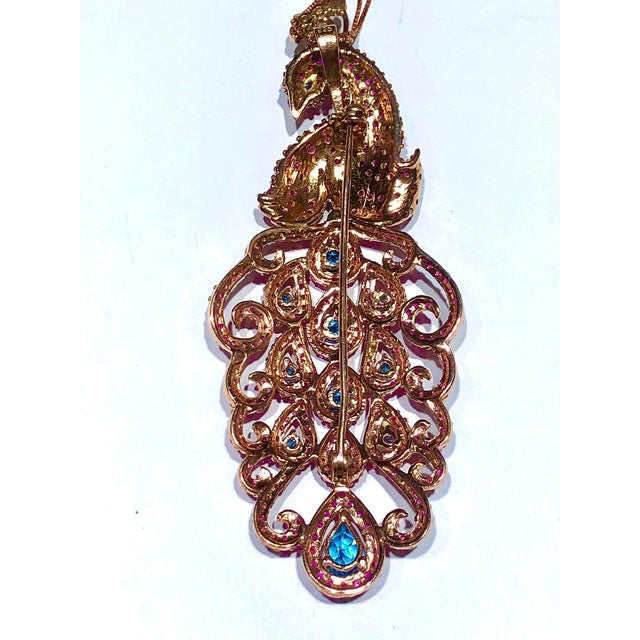 Traditional Bochic "Orient" Natural Ruby & Sapphire Peacock Brooch/Pendant 18K Gold&Silver For Sale - Image 3 of 18