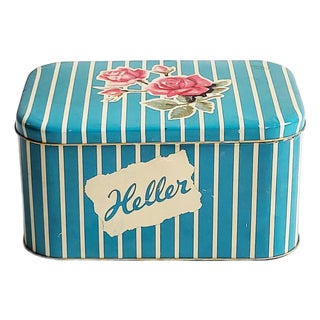 Mid-Century Modern Striped Candy Manufacturers Tin-Box, 1950s For Sale