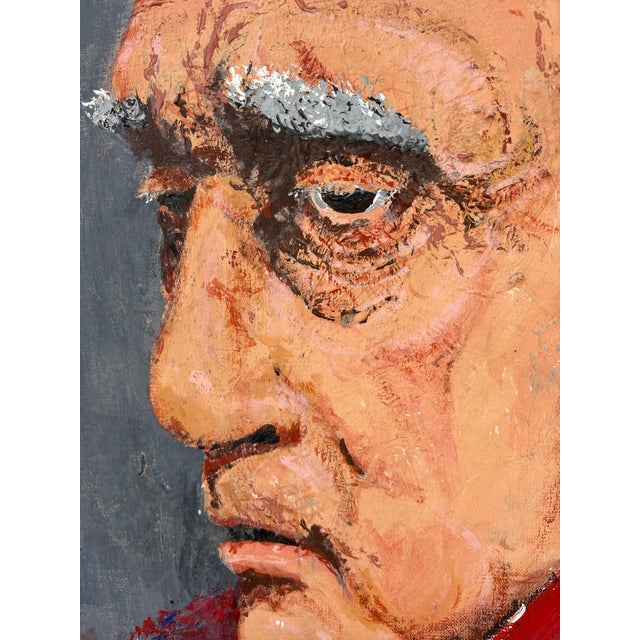 A striking contemporary expressionist portrait depicting Ludwig van Beethoven in a moody grayscale palette with vivid...