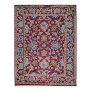 8x10 Burgundy Traditional Floral Oushak Hand Knotted Wool Carpet Rug For Sale