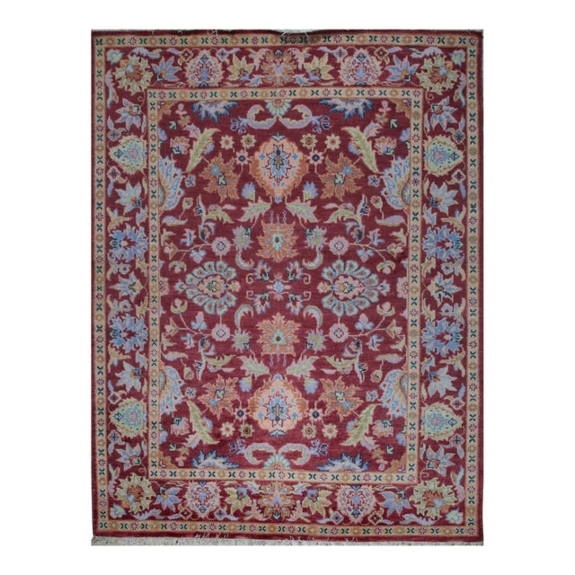 8x10 Burgundy Traditional Floral Oushak Hand Knotted Wool Carpet Rug For Sale