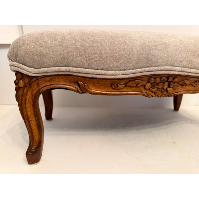 French Antique Carved Louis XV Walnut Footstool For Sale - Image 3 of 12