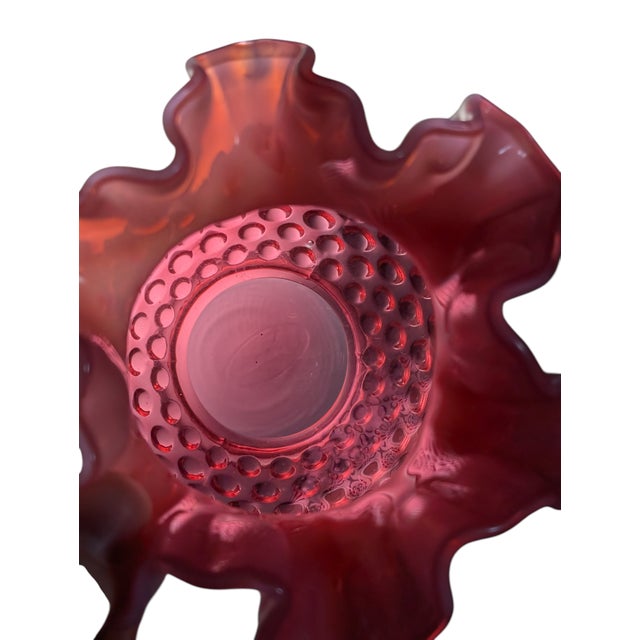 Fenton Art Glass Company Fenton Midcentury Cranberry Hobnail Opalescent Glass Bud Vase 4.5" For Sale - Image 4 of 5