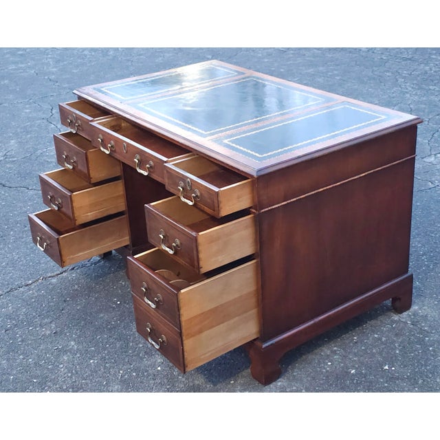 Hespeler Furniture Chippendale Mahogany Inlays and Green Leather Top Desk For Sale In Washington DC - Image 6 of 12