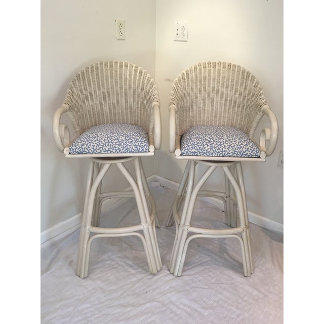 20th Century Shabby Chic White Wicker Bar Stools A Pair Chairish