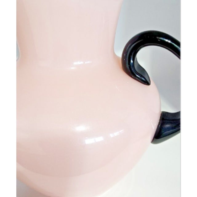 Glass Antique Pink French Opaline Glass Pitcher, Applied Black Glass Handle For Sale - Image 7 of 11