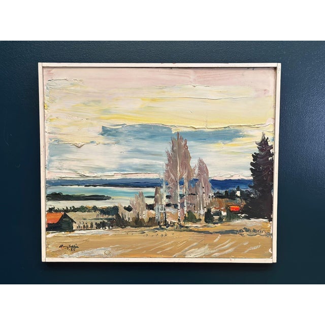 Harry Sahlin, Houses by the Shore, 1975, Oil on Panel, Framed For Sale - Image 12 of 18