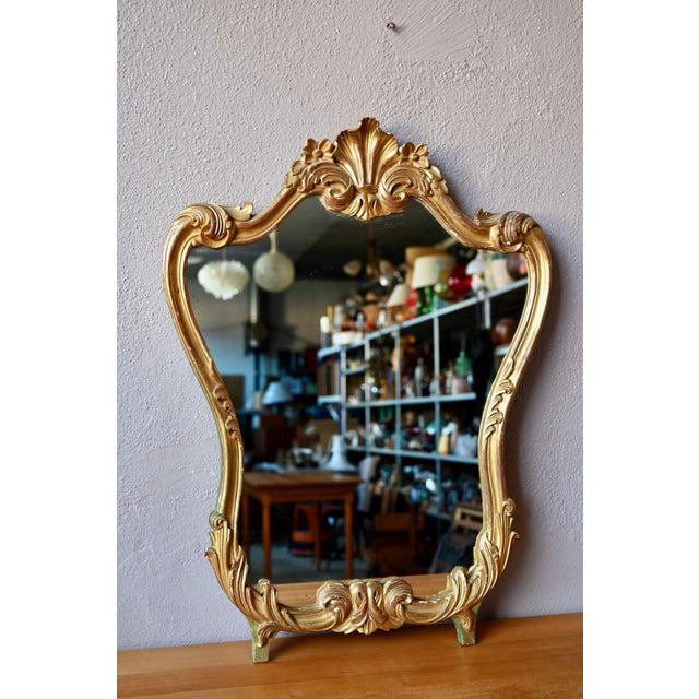 Baroque Gilt Table Mirror in Carved and Stuccoed Wood, 1950s For Sale - Image 9 of 9