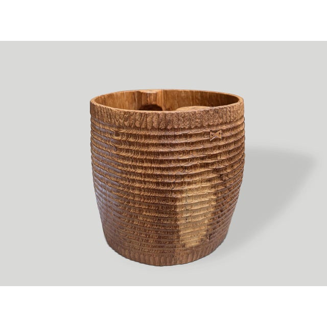 Contemporary Andrianna Shamaris Hand Carved Side Table or Container For Sale - Image 3 of 6