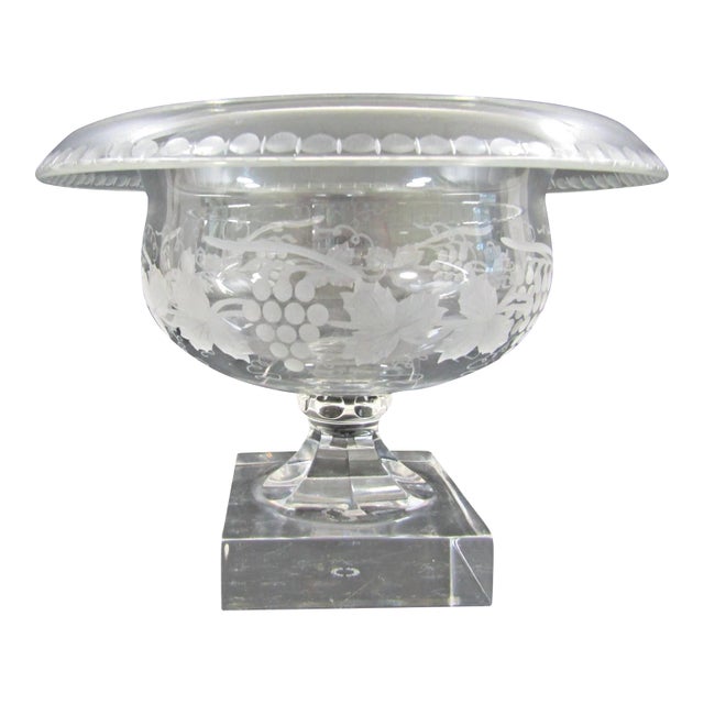 William Yeoward Cordelia Footed Grapevine Etched Compote Rose Bowl For Sale