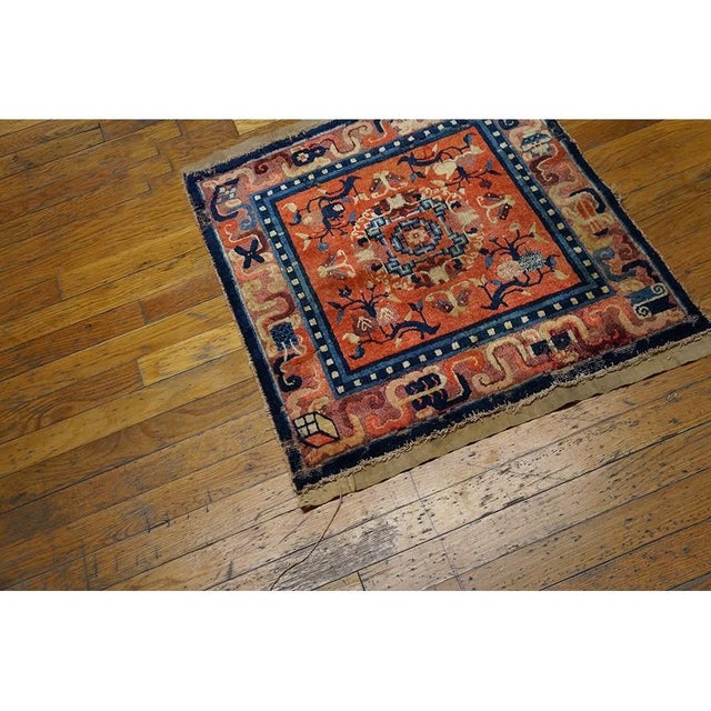 1900 - 1909 1900s Antique Hand Knotted Floral Medallion Wool Square Yellow Rug For Sale - Image 5 of 5