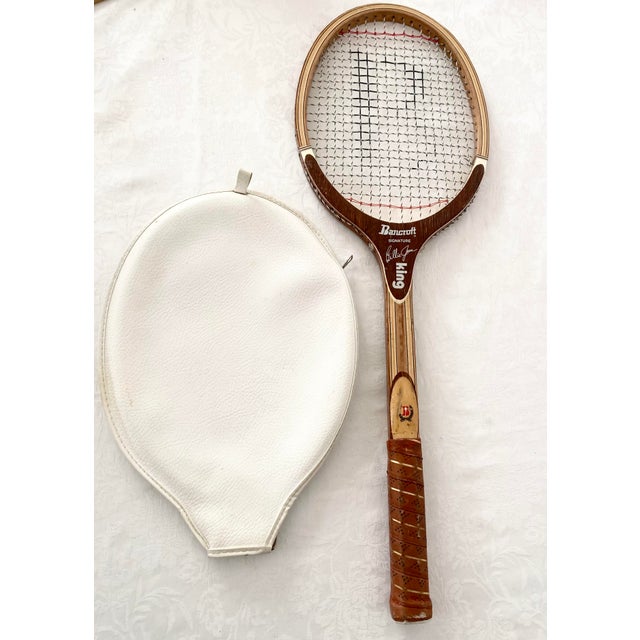 Mid 20th Century Wooden Tennis Racket With White Case Billie Jean King Bancroft Great for Decoration or Collecting For Sale - Image 11 of 18