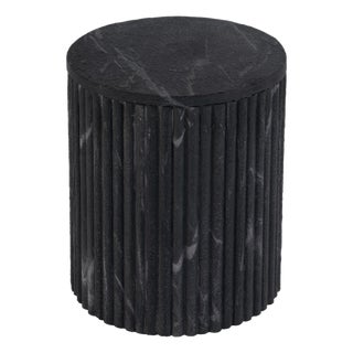 Sylvester 15 in. W Round Marble and Wood Side Table, Gray For Sale