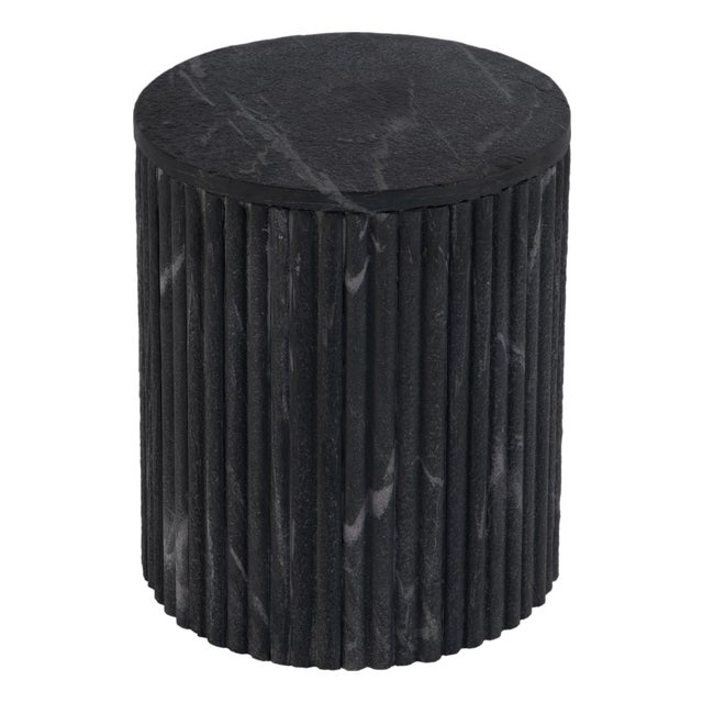 Sylvester 15 in. W Round Marble and Wood Side Table, Gray For Sale