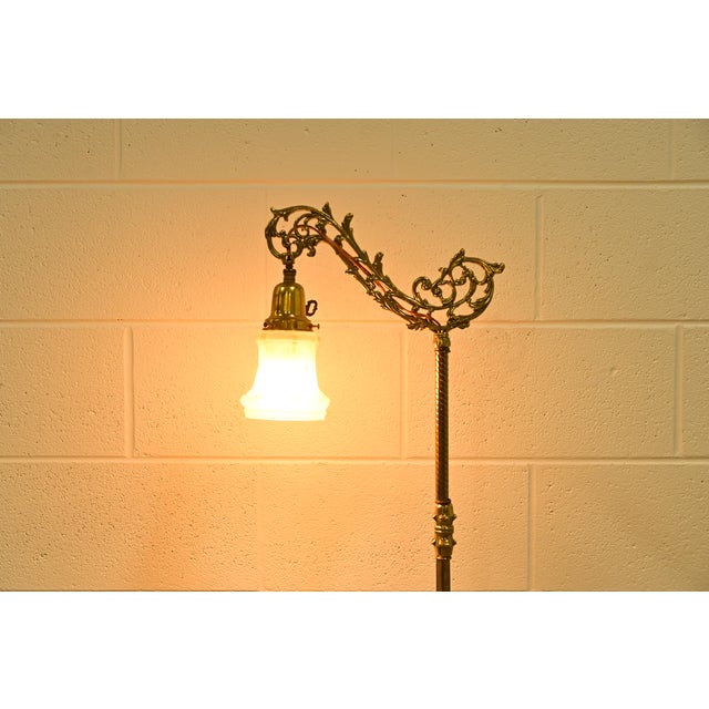 Antique Art Nouveau Brass Bridge Arm Floor Lamp For Sale - Image 9 of 11