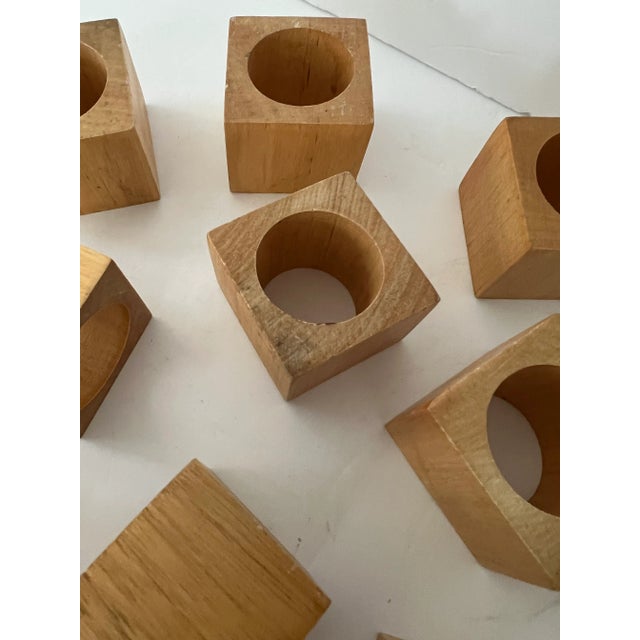Wood Mid-Century Wooden Block Napkin Rings - Set of 12 For Sale - Image 7 of 10