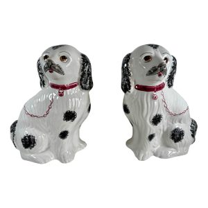 Pair of Vintage Staffordshire Style Spaniel Dogs Ceramic Statues Portugal Jay Willfred