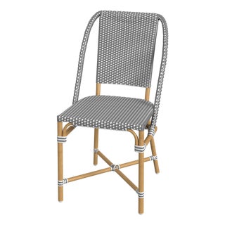 Tobias 18.5 in. Seat Height Outdoor Rattan and Metal Dining Side Chair, Gray/White Dot / Natural Rattan Frame For Sale