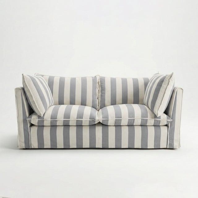Not Yet Made - Made To Order Sophie Conran Coco 2.5 Seater Sofa - Garden Grey Stripes with Knife Edge Cushion For Sale - Image 5 of 5