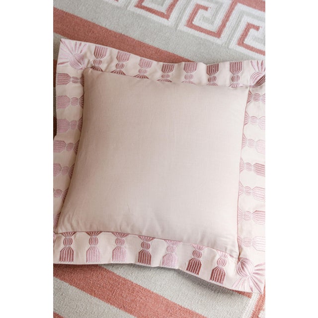 Textile Tassel Embroidered Linen Pillow, Bisuqe and Petal Pink, 24 "x 24", Pair For Sale - Image 7 of 14