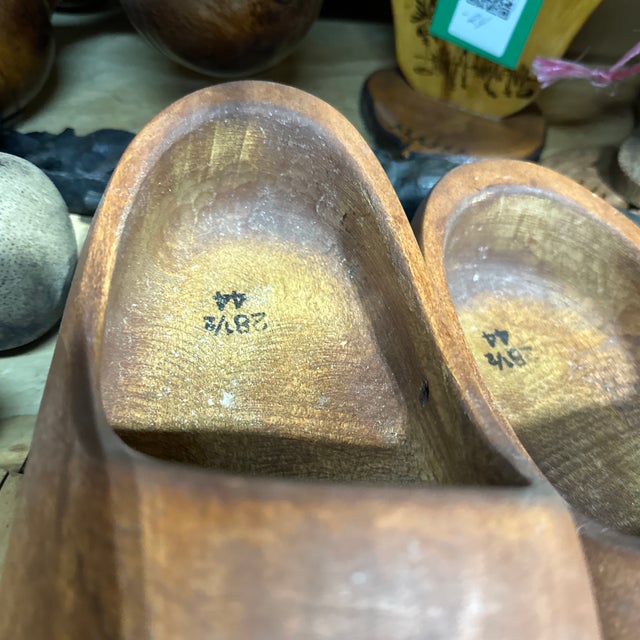 1970s Pair of Wooden Hand Carved Clogs For Sale - Image 4 of 4