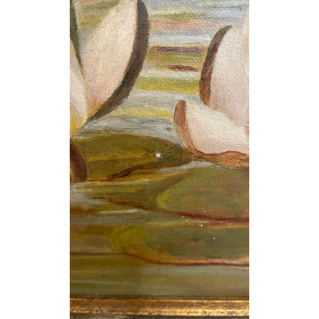 Green 1980s Vintage Framed Impressionist Water Lilies Oil Painting For Sale - Image 8 of 12
