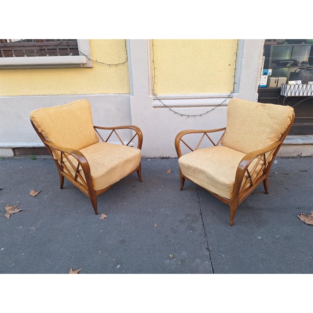 Armchairs in Wood and Yellow Fabric from Paolo Buffa, 1940s, Set of 2 For Sale - Image 9 of 13