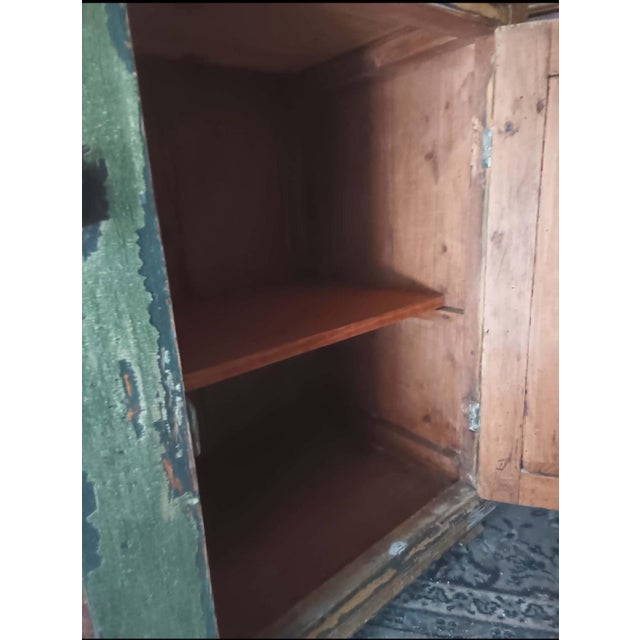 Bottle Green 1871 Scandinavian Folk Art Step-Back Cupboard With Original Decorative Glass For Sale - Image 8 of 13