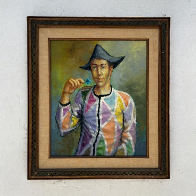 Traditional Vintage Boho Portrait of Jester Oil on Canvas For Sale - Image 3 of 5