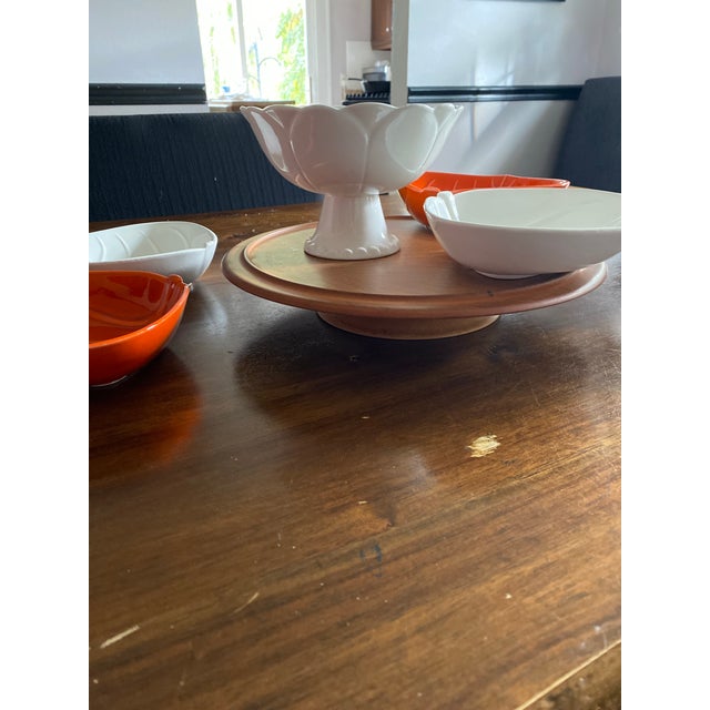 Mid 20th Century Mid Century Curated Mid-Century Ceramic Collection – California Pottery, Leaf & Cabbage Bowls, White Floral Bowl & Lazy Susan - 6pcs For Sale - Image 5 of 8