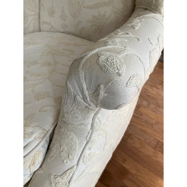 Queen Anne Crewel Embroidered Wingback Armchair For Sale - Image 4 of 9